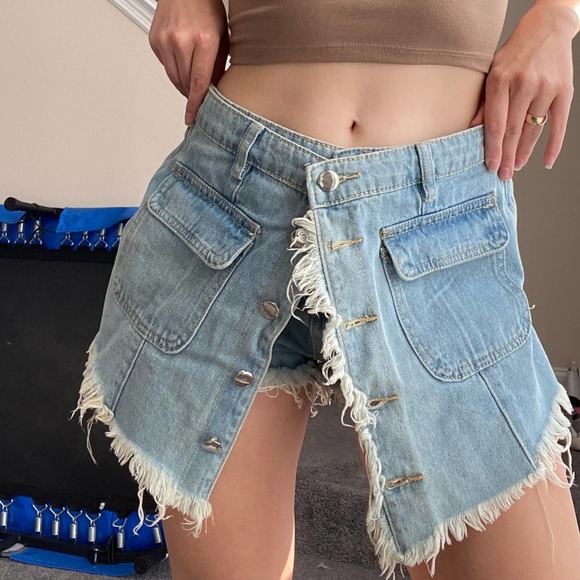 Button Down denim mini skort - Picture 11 of 14